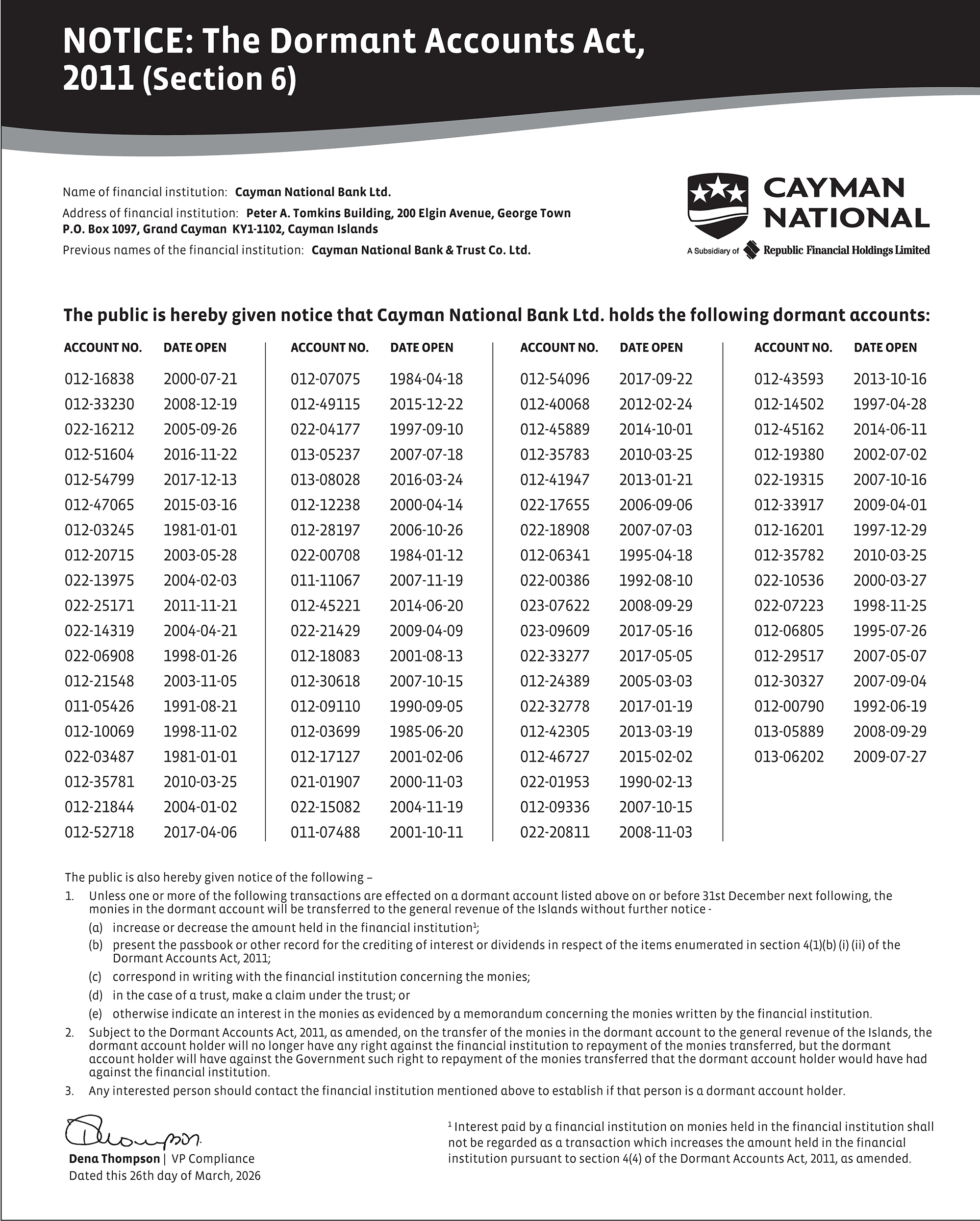 CNB Dormant Accounts Notice 2026