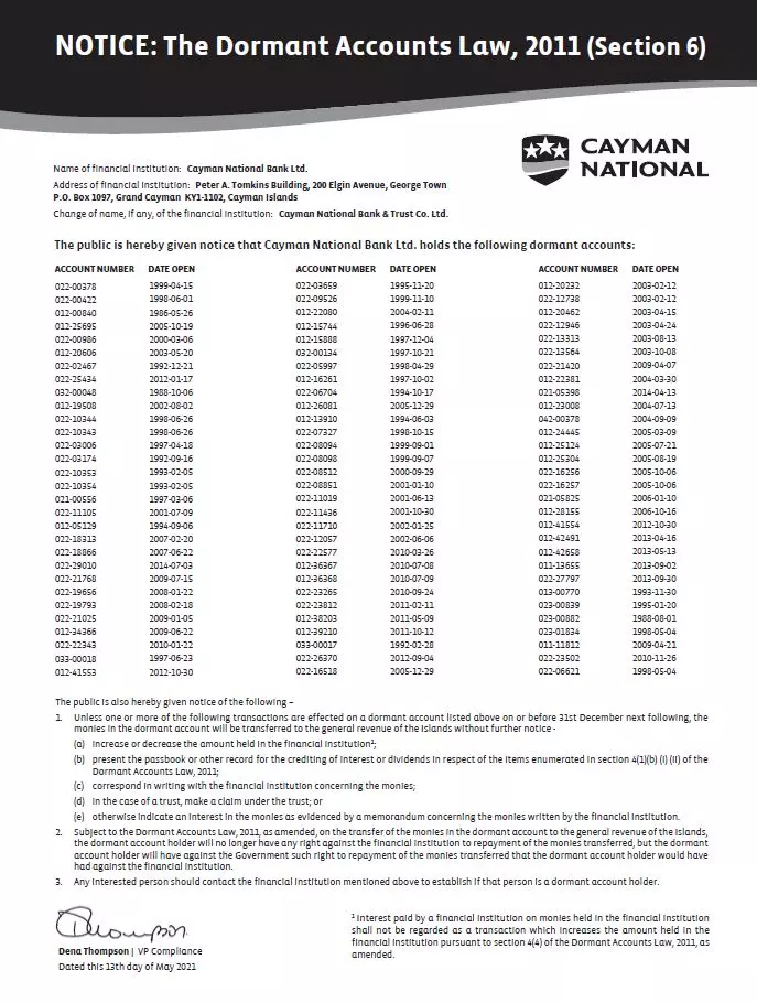 Snippet CNB Dormant Account Notice July 7 2021